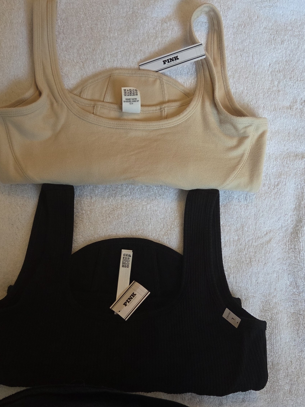 PINK Victoria's Secret Ribbed Tank Duo — Black & Cream